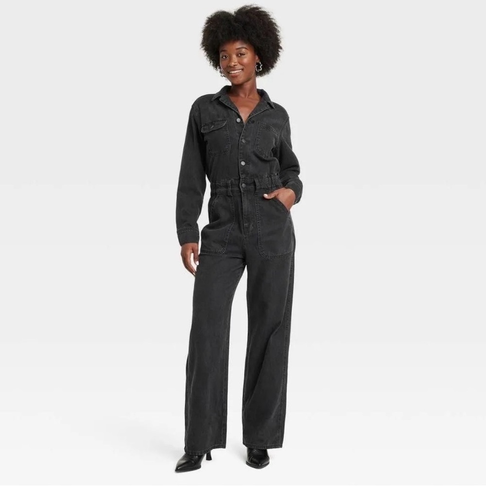 Universal Thread Washed Black Denim Jumpsuit - image 1
